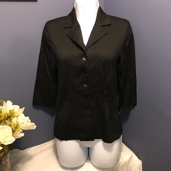 AGB Byer California Tops - Vintage AGB Black Blazer Style Top | Button Front Blouse | Classic Workwear S